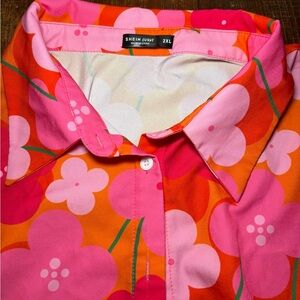 SHEIN Pink and Orange Floral Button Down Shirt